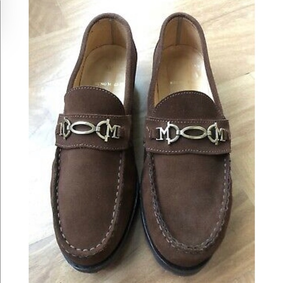 Suede Brown Loafers W/designer Logo Heel - Picture 3 of 11